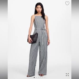 Madewell Pleated Wide-Leg Jumpsuit in Pinstripe Linen